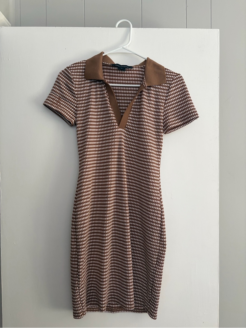 French Connection Brown & Cream Patterned Polo Knit Dress